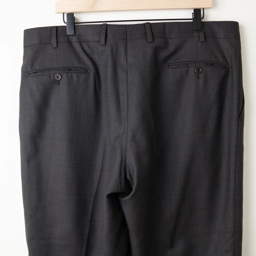 Made In Italy 100% Wool Dress Pants Gray Flat Front Mens 38 Plaid Cuff 5362 SF